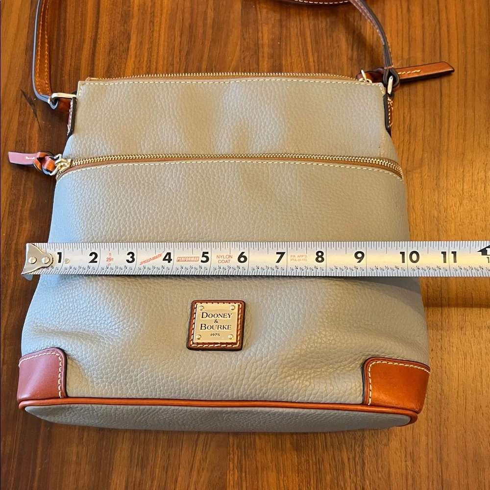 Dooney & Bourke Light Gray/Taupe Pebble Leather Crossbody Bag with Tan Trim - Picture 8 of 10